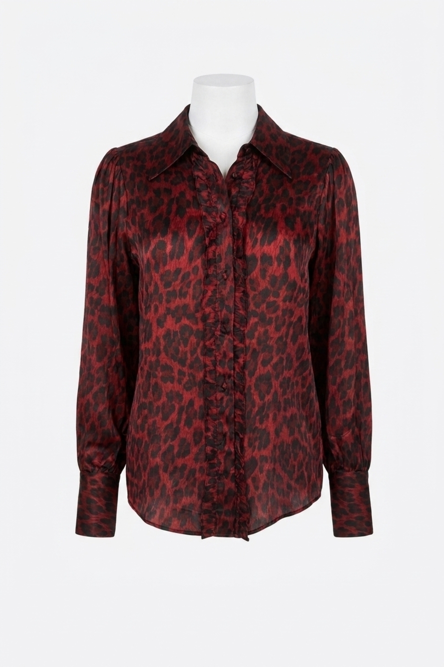 NEW THE KOOPLES leopard button down in red leopard